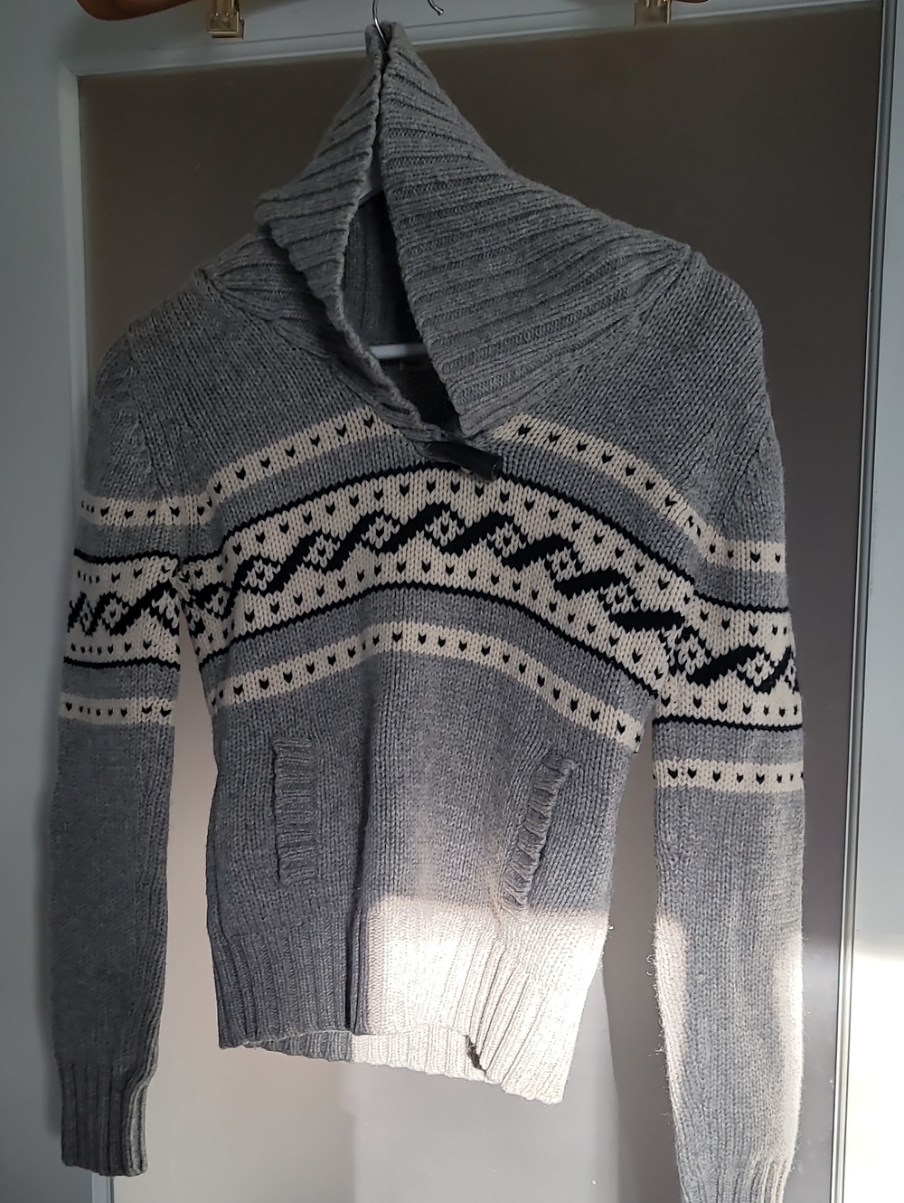 TNA Gray Shawl-Collar Fair Isle Sweater - Size S